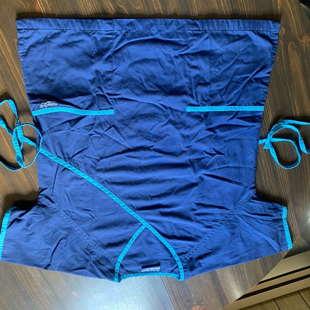 Blue Scrub Wrap Top with Teal Trim